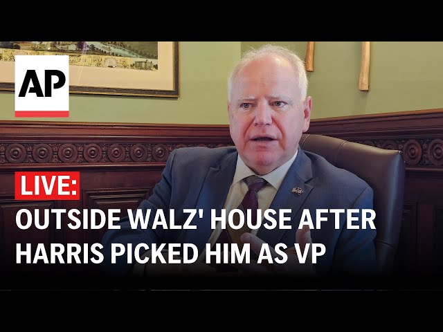 LIVE: Outside Tim Walz' house after Harris picked him as VP